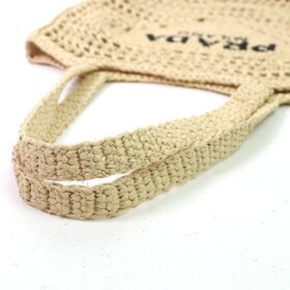 Prada Tote Natural Bag Raffia Crochet Logo - Picture 6 of 7